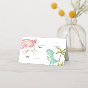 Unicorn Dinosaur Party Bord Namn-kort Placeringskort