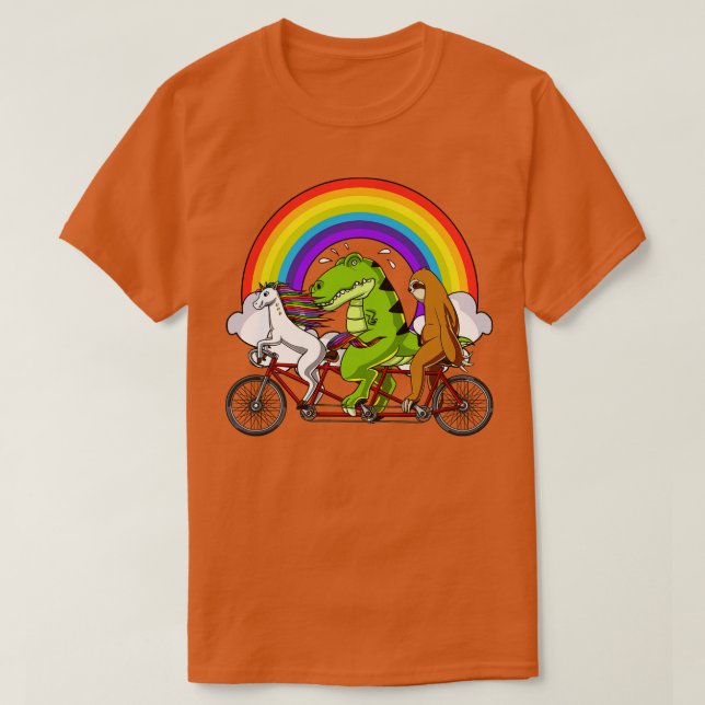 Unicorn Dinosaur Sloth Riding Bicycle T Shirt (Design framsida)