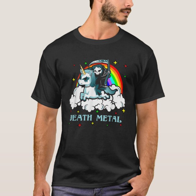 Unicorn Död Metall Rocker går till helvetet T Shirt (Framsida)