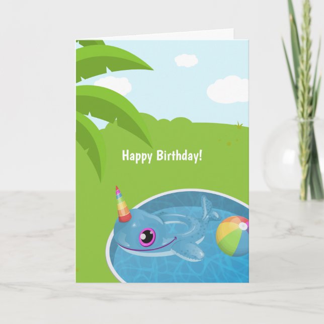 Unicorn Dolphin Floatie Bassäng, födelsedagen Häls Kort (Framsida)