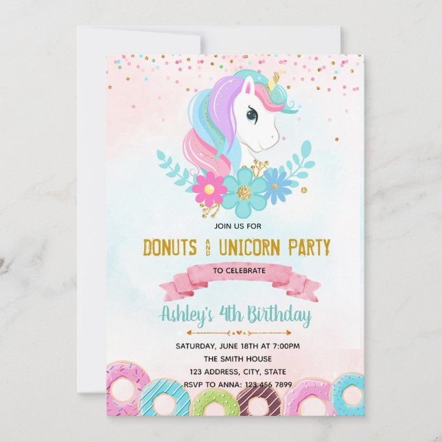 Unicorn Donut har en festinbjudan Inbjudningar (Framsida)