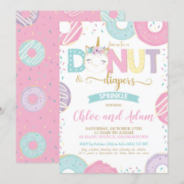 Unicorn Donut och Diaper Baby Sprinkle Shower Inbjudningar