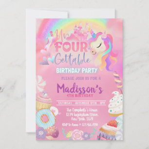 Unicorn Donut Sweet 4e födelsedagen in Inbjudningar