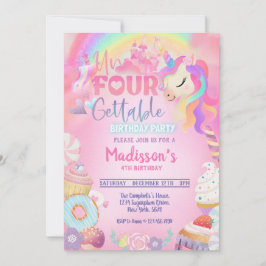 Unicorn Donut Sweet 4e födelsedagen in Inbjudningar