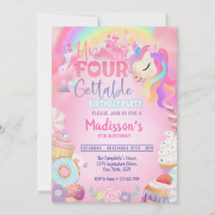 Unicorn Donut Sweet 4e födelsedagen in Inbjudningar