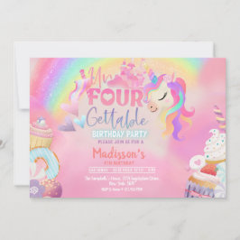 Unicorn Donut Sweet 4e födelsedagen Inbjudningar