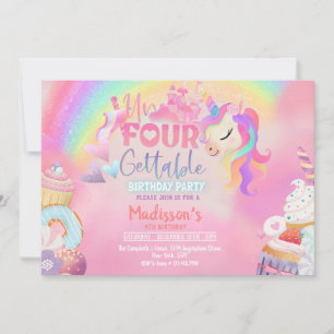 Unicorn Donut Sweet 4e födelsedagen Inbjudningar