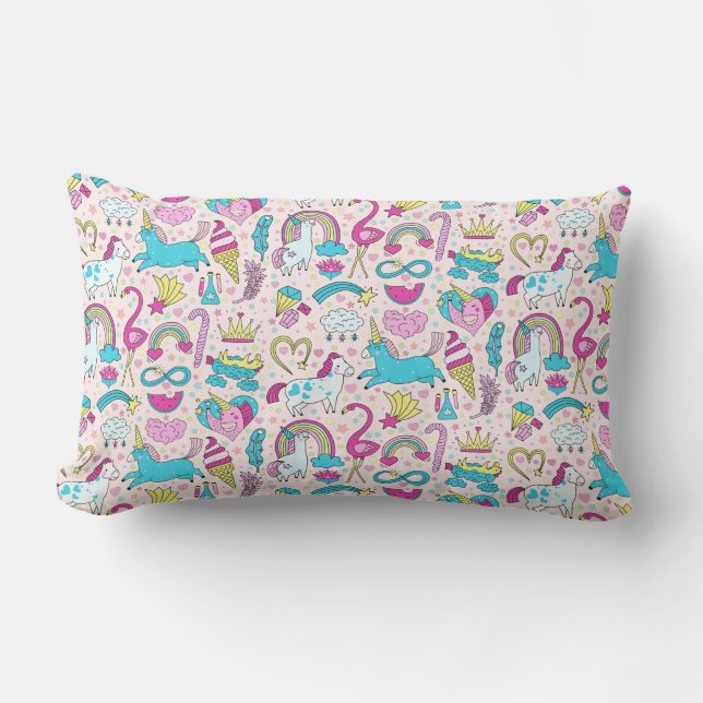 Unicorn Doodle Mönster Lumbarkudde (Framsida)