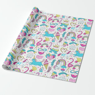 Unicorn Doodle Mönster Wrapping Papper Presentpapper