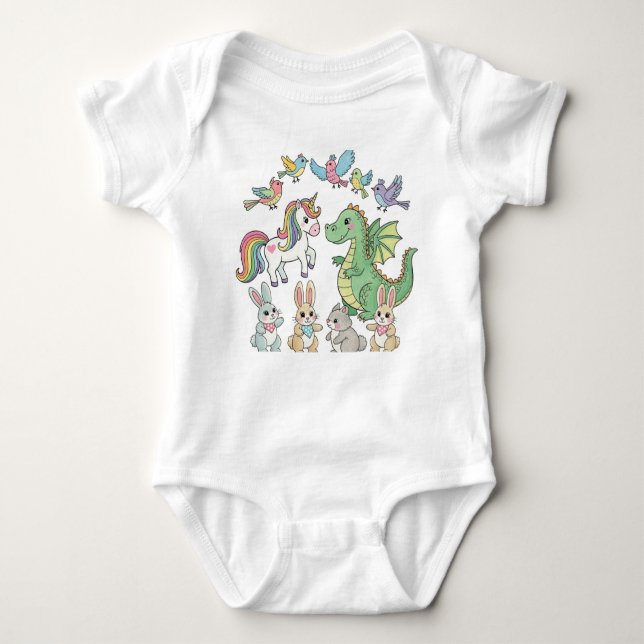 Unicorn Dragon Baby Animal Bodysuit T Shirt (Framsida)