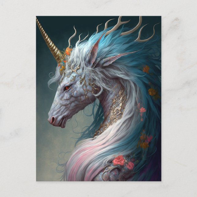 Unicorn Dragon Fantasy Art Vykort (Framsida)