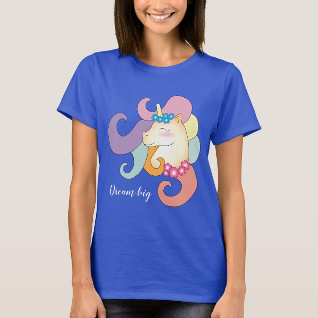 Unicorn Dream Big elegant roligt T Shirt (Framsida)