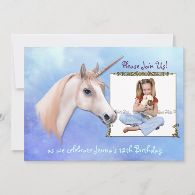 Unicorn Dreams 12:e Birthday - Customize Inbjudningar (Framsida)