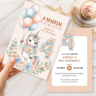 Unicorn Dreams Birthday Invitation Inbjudningar