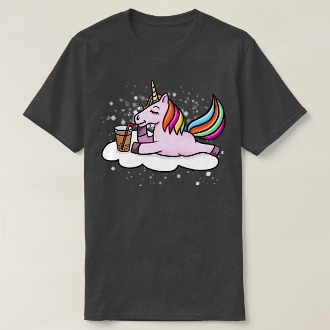 Unicorn Drinking Boba Mjölk Tea T Shirt (Design framsida)