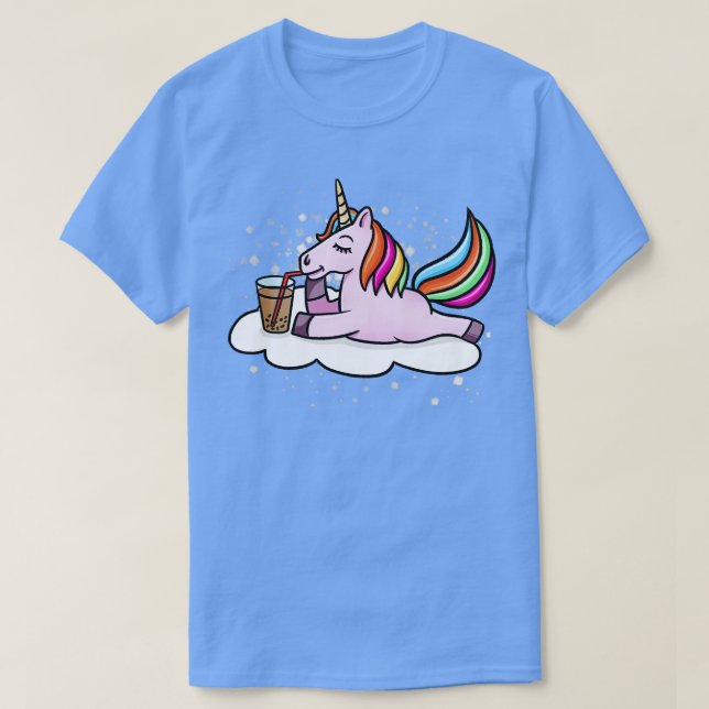 Unicorn Drinking Boba Mjölk Tea T Shirt (Design framsida)