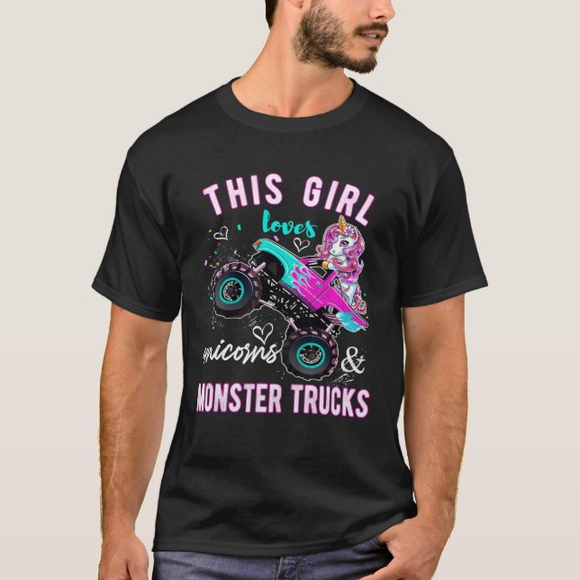 Unicorn Drive a Monster Lastbil Unicorn Birthday D T Shirt (Framsida)