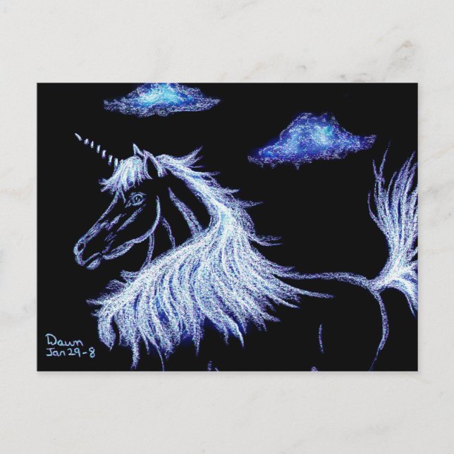 Unicorn-drömmar blått vykort (Framsida)