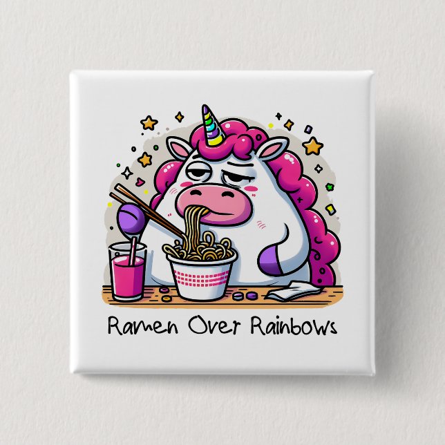 Unicorn Eating Ramen Knapp (Framsida)