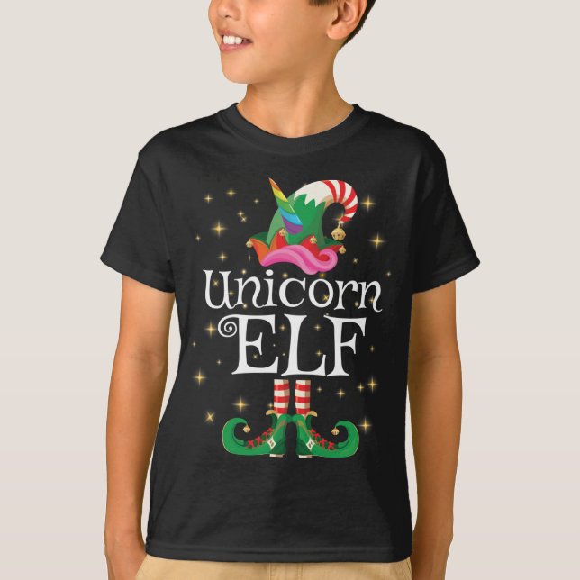 Unicorn Elf Gift Funny Julafton matchande julklapp T Shirt (Framsida)