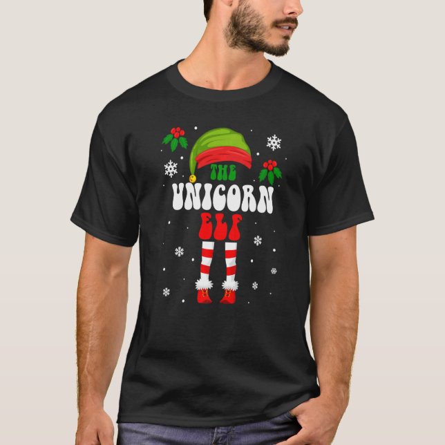 Unicorn Elf Matching Family Group jul Holida T Shirt (Framsida)