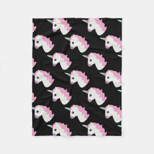 Unicorn Emoji (svart bakgrund) Fleecefilt