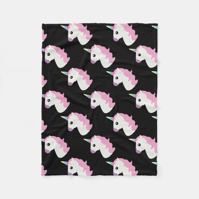 Unicorn Emoji (svart bakgrund) Fleecefilt (Framsidan)