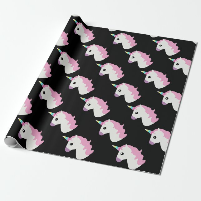 Unicorn Emoji (svart bakgrund) Presentpapper (Utrullad)