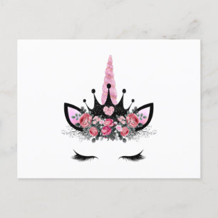 Unicorn eyelash, Watercolor-blomma, Glitter horn Vykort