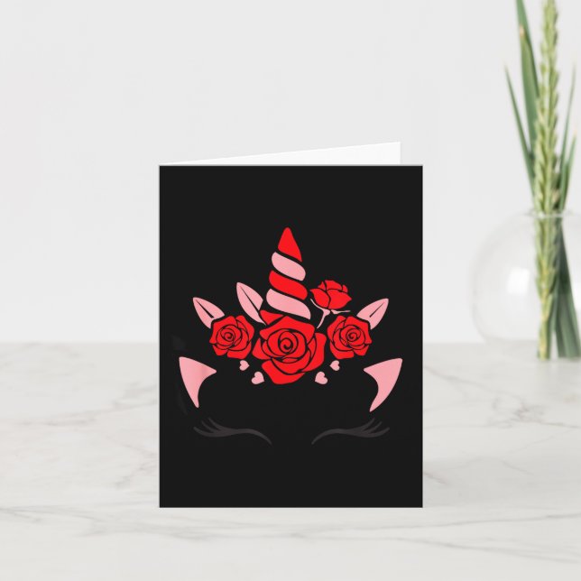 Unicorn Face Eyelashes Smile Flowers St. Valentine Kort (Framsida)