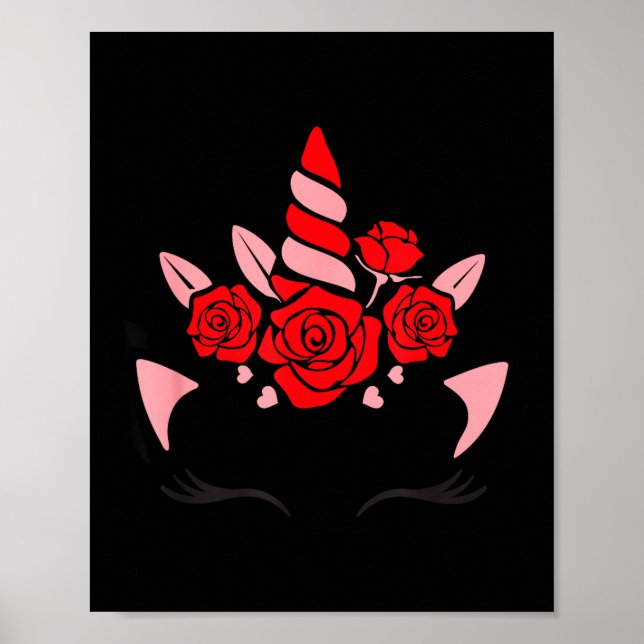 Unicorn Face Eyelashes Smile Flowers St. Valentine Poster (Framsidan)