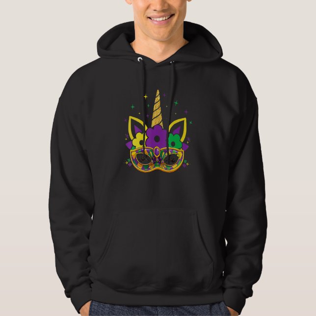 Unicorn Face Jester Mask  Mardi Gras Carnival Girl Hoodie (Framsida)