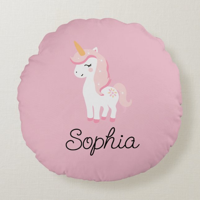 Unicorn, Fairy, Magic - Anpassat namn Rund Kudde (Framsidan)