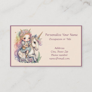 Unicorn Fairy Princess Fantasy Magic Personalize Visitkort