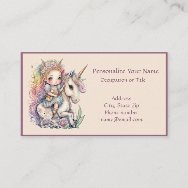 Unicorn Fairy Princess Fantasy Magic Personalize Visitkort (Framsida)