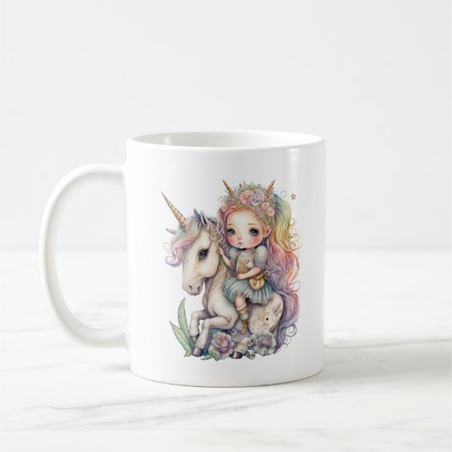 Unicorn Fairy Princess Rainbow Färg personalize Kaffemugg (Vänster)