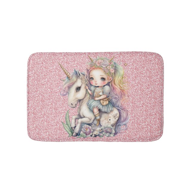 Unicorn Fairy Princess Rosa Glitter Fantasy Girly Badrumsmatta (Framsidan)