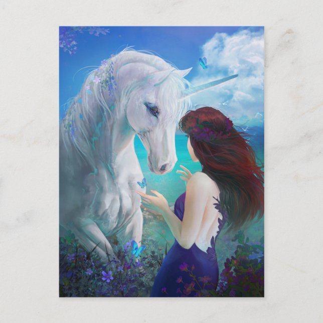 Unicorn Fairy Tale Fantasy Art Vykort (Framsida)
