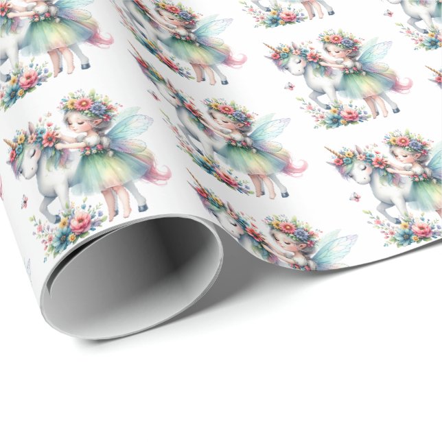 Unicorn Fairy Tiled-flickor Presentpapper (Rullad Hörn)
