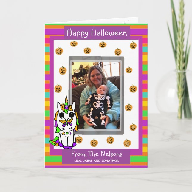Unicorn Family Photo Halloween Kort (Framsida)