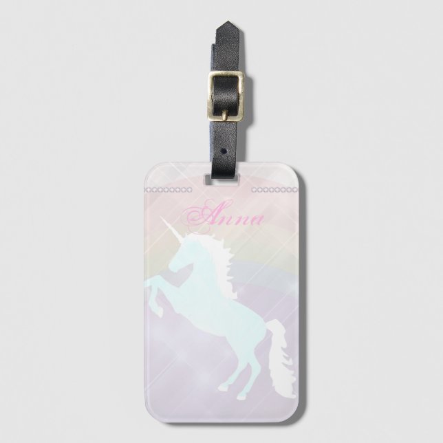 Unicorn fantasi rosa och lila bagagebricka (Framsida vertikal)