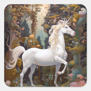 Unicorn Fantasy Art Fyrkantigt Klistermärke