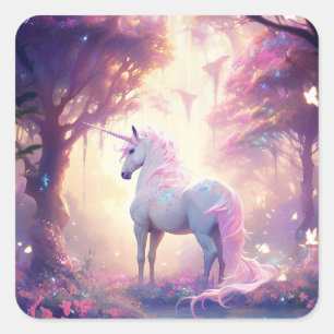 Unicorn Fantasy Art Fyrkantigt Klistermärke