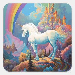 Unicorn Fantasy Art Fyrkantigt Klistermärke