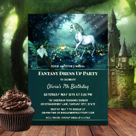 Unicorn Fantasy Dress uppåt Födelsedagsfest inbjud Inbjudningar