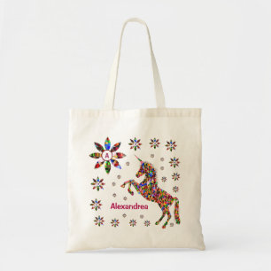 Unicorn Fantasy Flowers Glitter Personalize Tygkasse