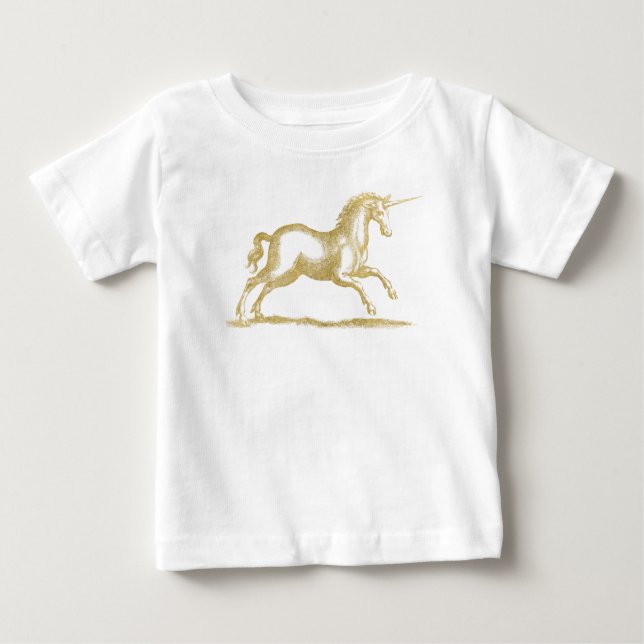 Unicorn Fantasy guld Glitter T Shirt (Framsida)