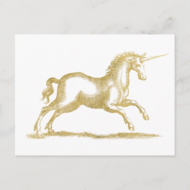 Unicorn Fantasy guld Glitter Vykort (Framsida)