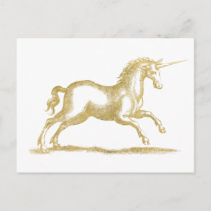 Unicorn Fantasy guld Glitter Vykort
