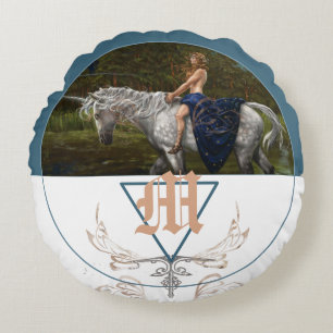 Unicorn fantasy illustration monogram rund kudde